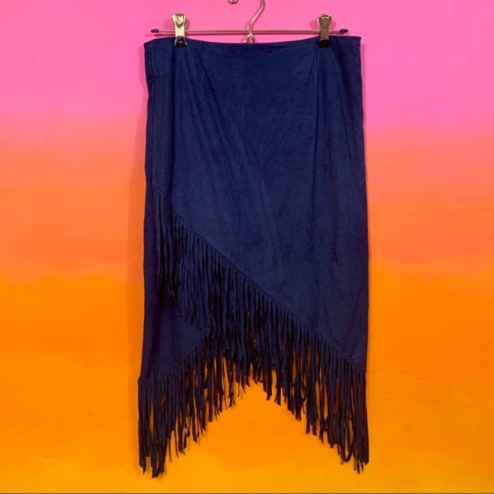 faux suede fringed skirt